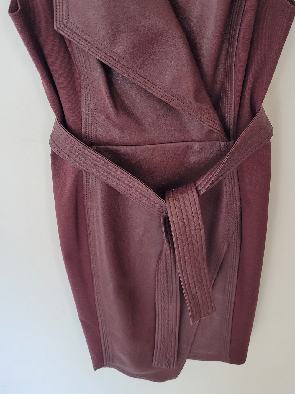 BCBGMaxAzria Burgundy Asymmetrical Faux Leather Belted Dress - Picture 7 of 9